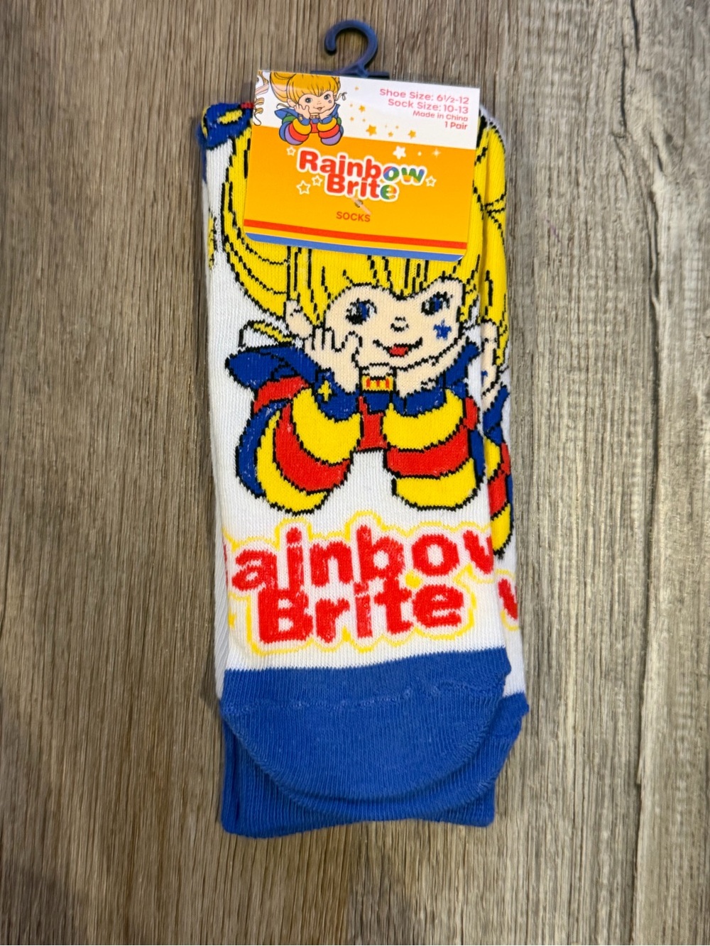 Rainbow Brite Adult Crew Socks - White, Blue, Yellow, Red
